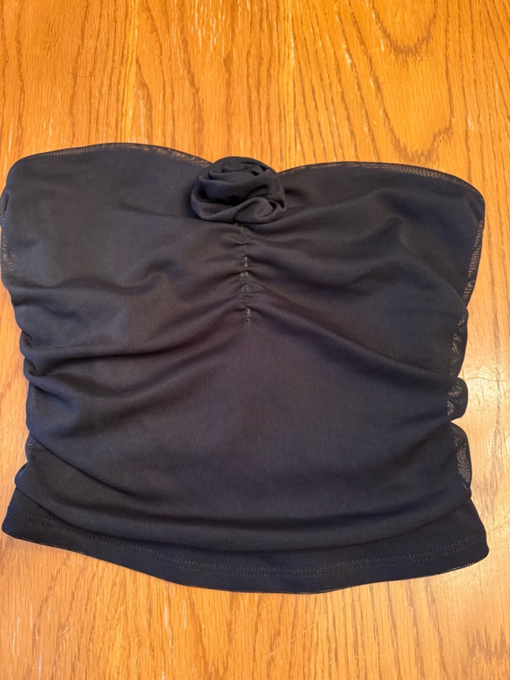 Garage Black Strapless Ruched Tube Top with Rosette